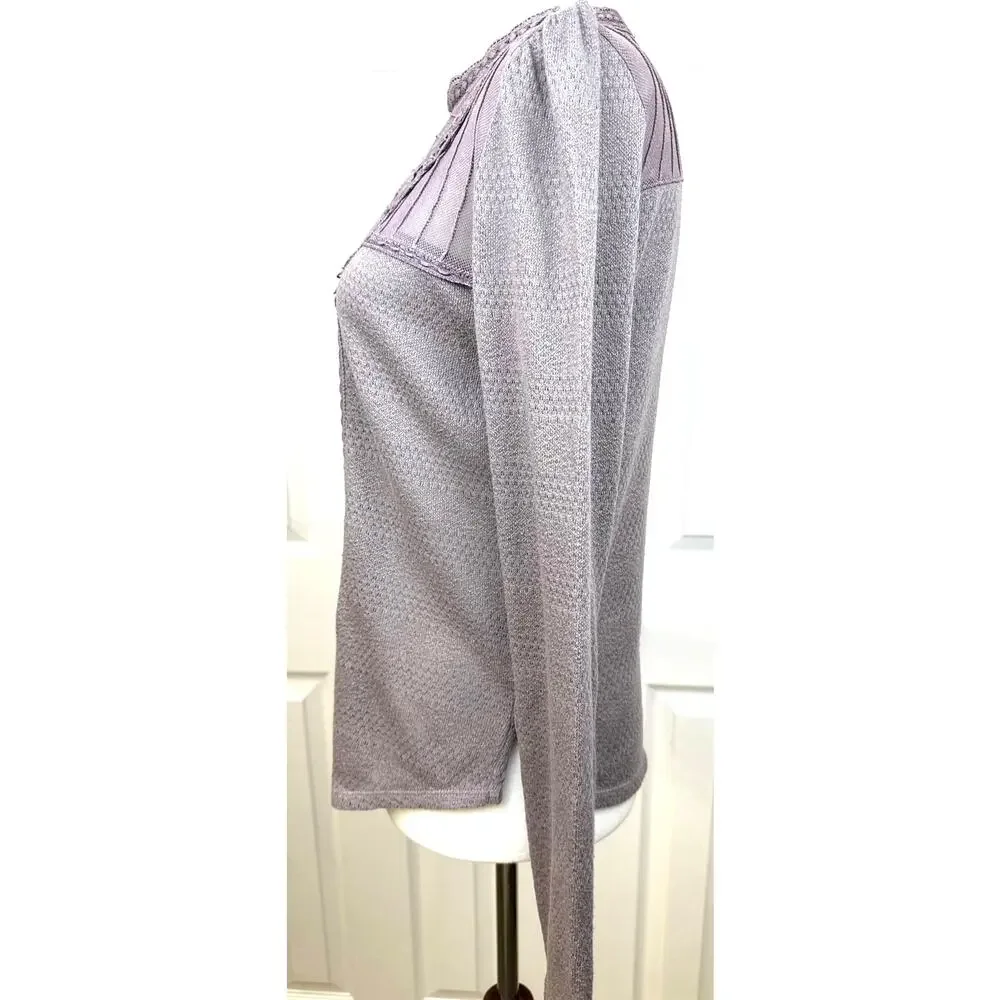 Free People Crochet Lace Mock Neck Long Sleeve Boho Top Purple Medium